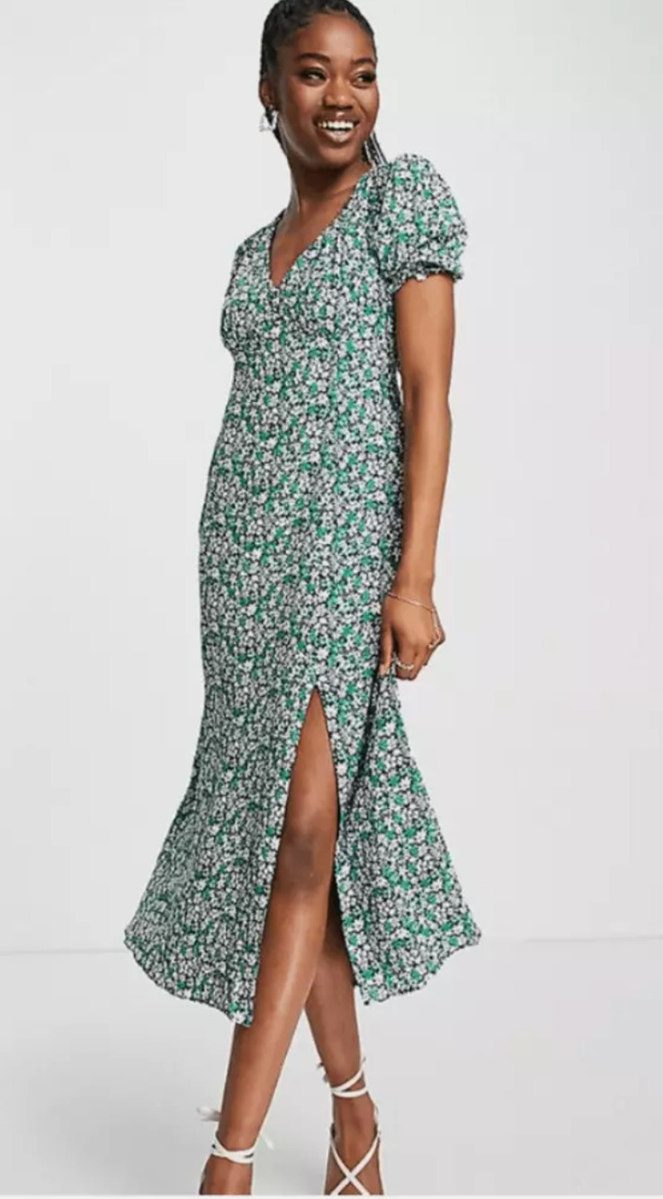 Ever New Melbourne Ditsy Milkmaid Midi Dress size AU14 US 10 empire babydoll